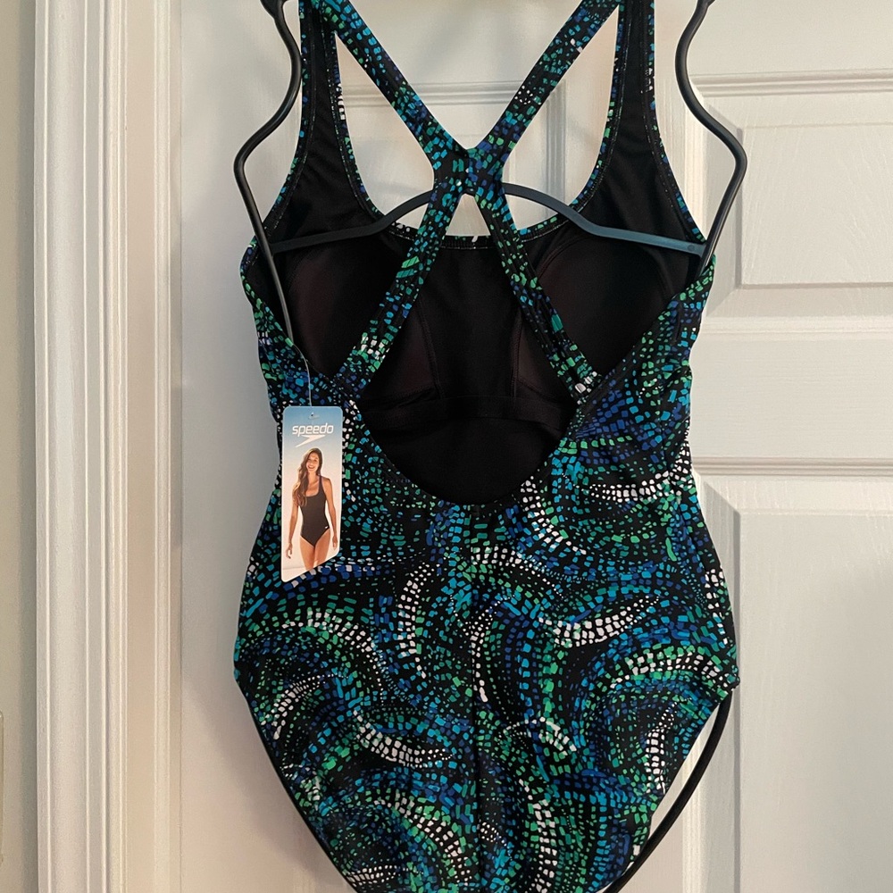 NWT Speedo Blue & Green Patterned Swimsuit - Picture 4 of 8